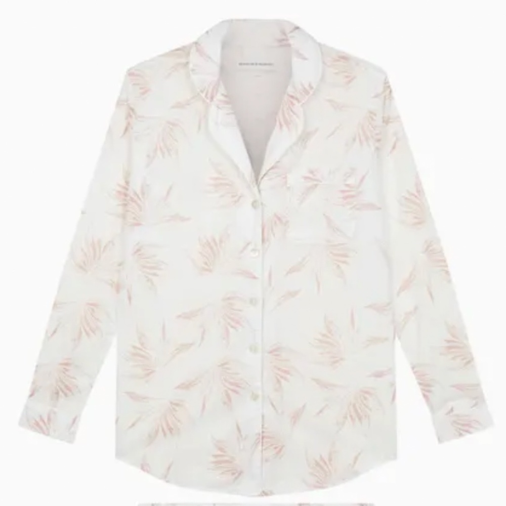 Desmond & Dempsey - Pink/White 100% Cotton "Deia" Print Pajama Shirt, Size XL